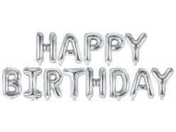 Ballongbanner - "Happy Birthday" - Sølv