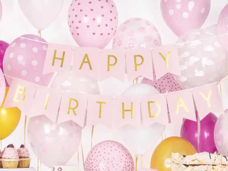 Blokkbanner - Happy Birthday - Lys Rosa