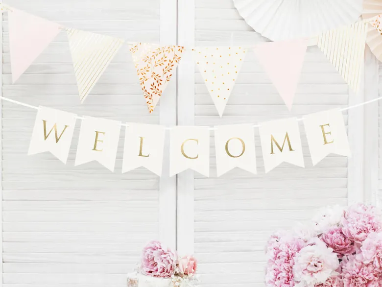 Blokkbanner - "Welcome" - Hvit