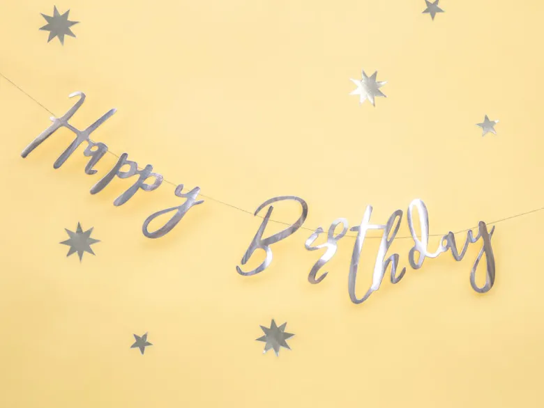 Bokstavbanner - "Happy Birthday" - Sølv