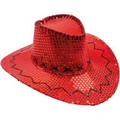 Cowboyhatt - Rød med paljetter