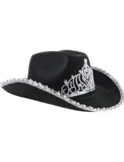 Cowboyhatt - Sort med paljetter og krone