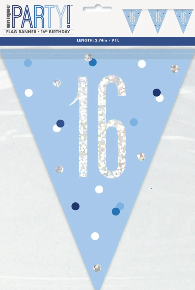 Flaggbanner - 16 År - Blå & Sølv