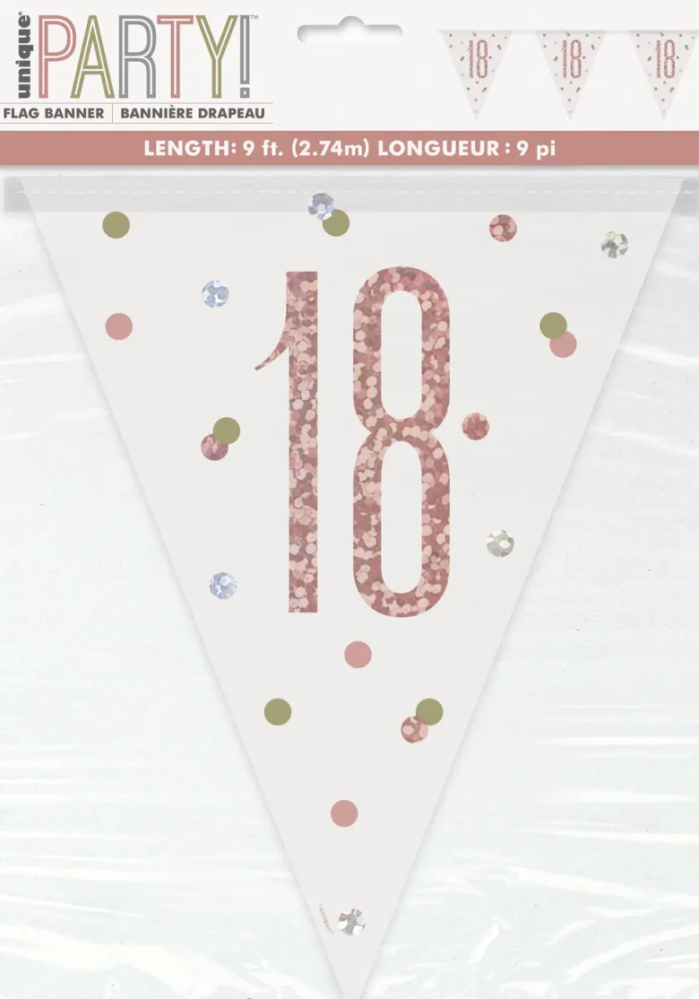 Flaggbanner - 18 År - Rosegull