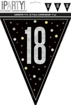 Flaggbanner - 18 År - Sort & Sølv