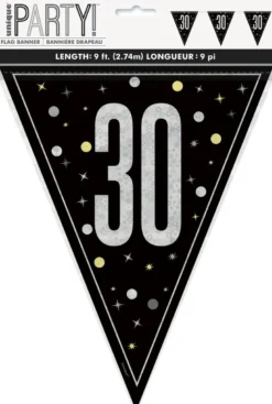 Flaggbanner - 30 År - Sort & Sølv