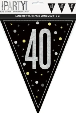 Flaggbanner - 40 År - Sort & Sølv