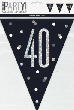 Flaggbanner - 40 År - Sort & Sølv