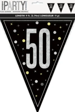 Flaggbanner - 50 År - Sort & Sølv