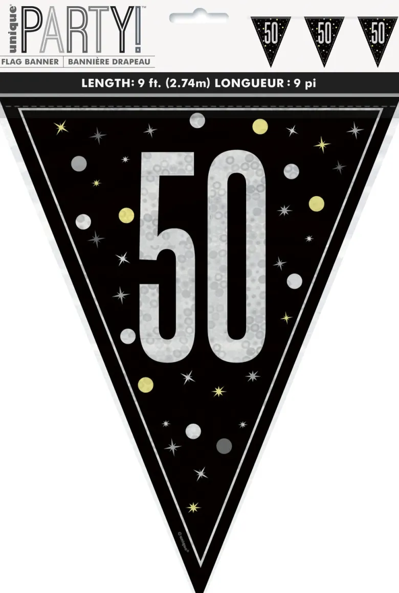 Flaggbanner - 50 År - Sort & Sølv