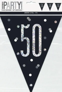 Flaggbanner - 50 År - Sort & Sølv