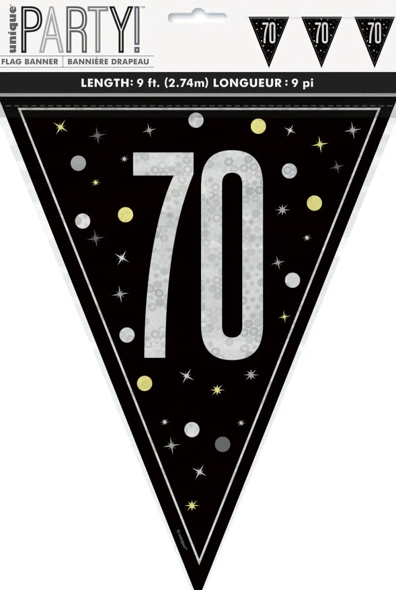 Flaggbanner - 70 År - Sort & Sølv