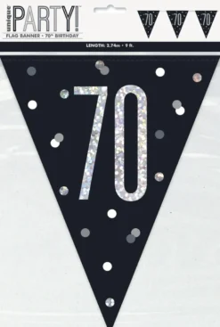 Flaggbanner - 70 År - Sort & Sølv