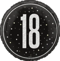 Folieballong - 18 År - Sort & Sølv