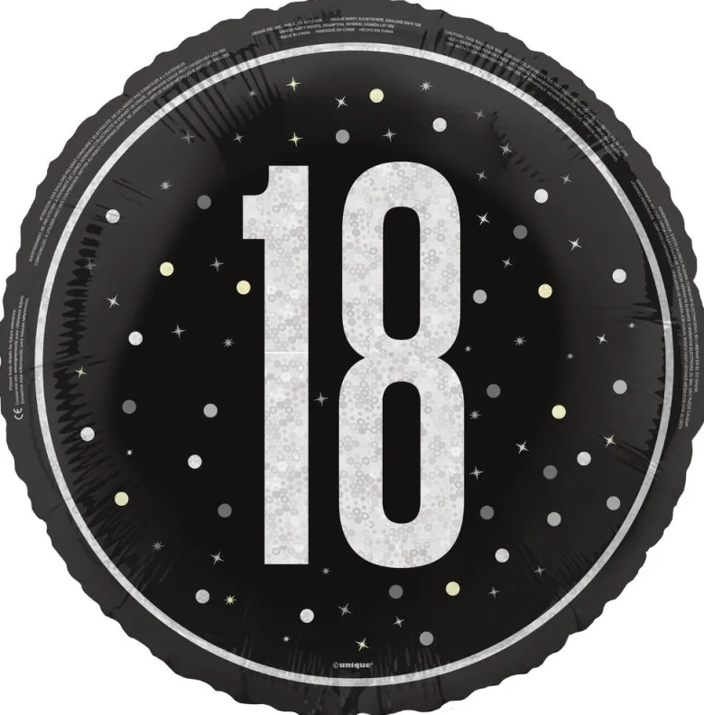 Folieballong - 18 År - Sort & Sølv