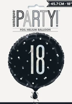 Folieballong - 18 År - Sort & Sølv