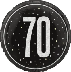 Folieballong - 70 År - Sort & Sølv