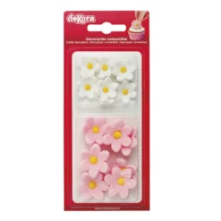 Kakedekor Margeritter - Rosa og hvit