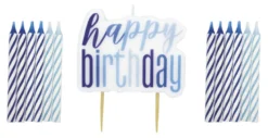 Kakelys - "Happy Birthday" - Blå & Sølv
