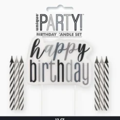 Kakelys - "Happy Birthday" - Sort & Sølv