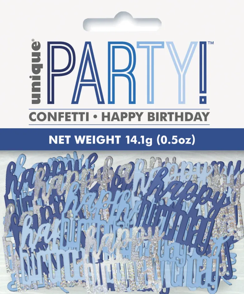 Konfetti - "Happy Birthday" - Blå & Sølv