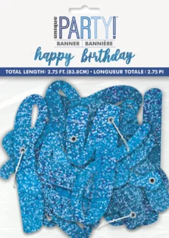 Leddbanner - Happy Birthday - Blå & Sølv