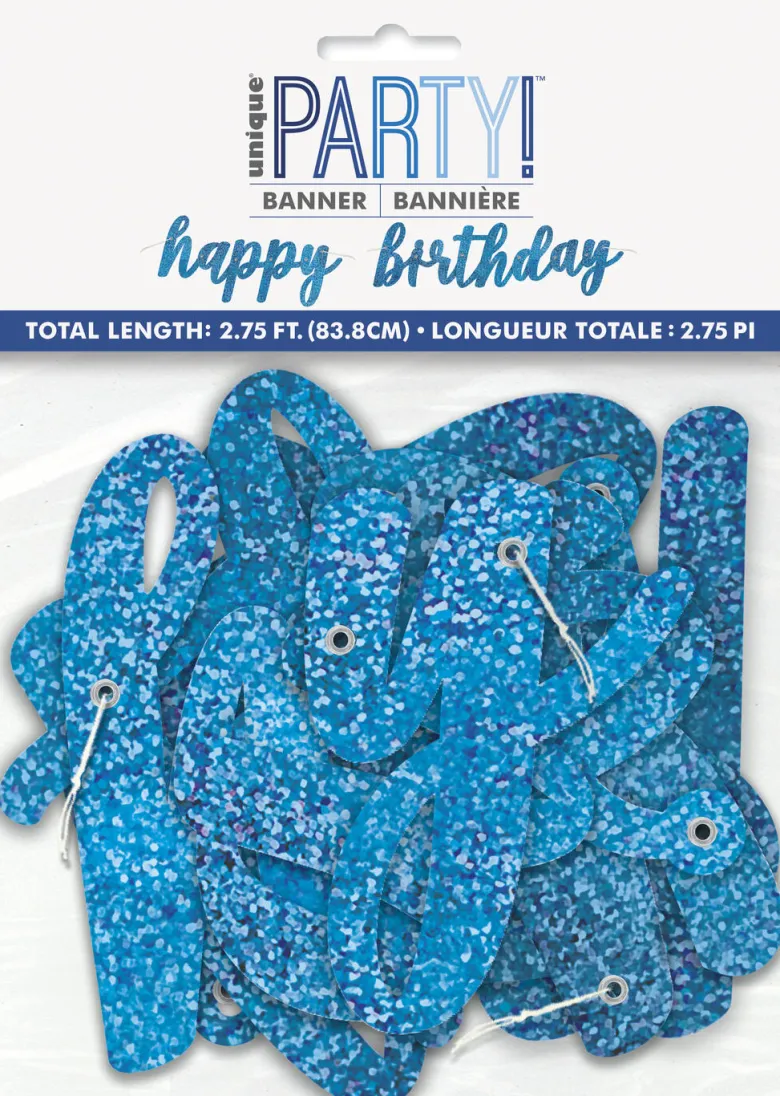 Leddbanner - Happy Birthday - Blå & Sølv