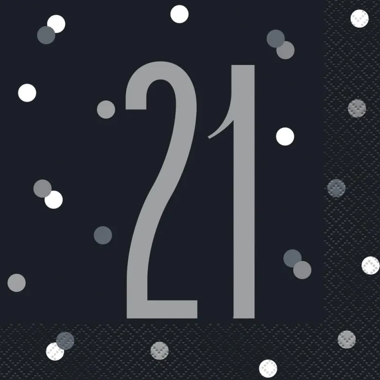 Papirservietter - 21 År - Sort & Sølv