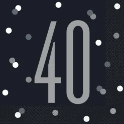 Papirservietter - 40 År - Sort & Sølv