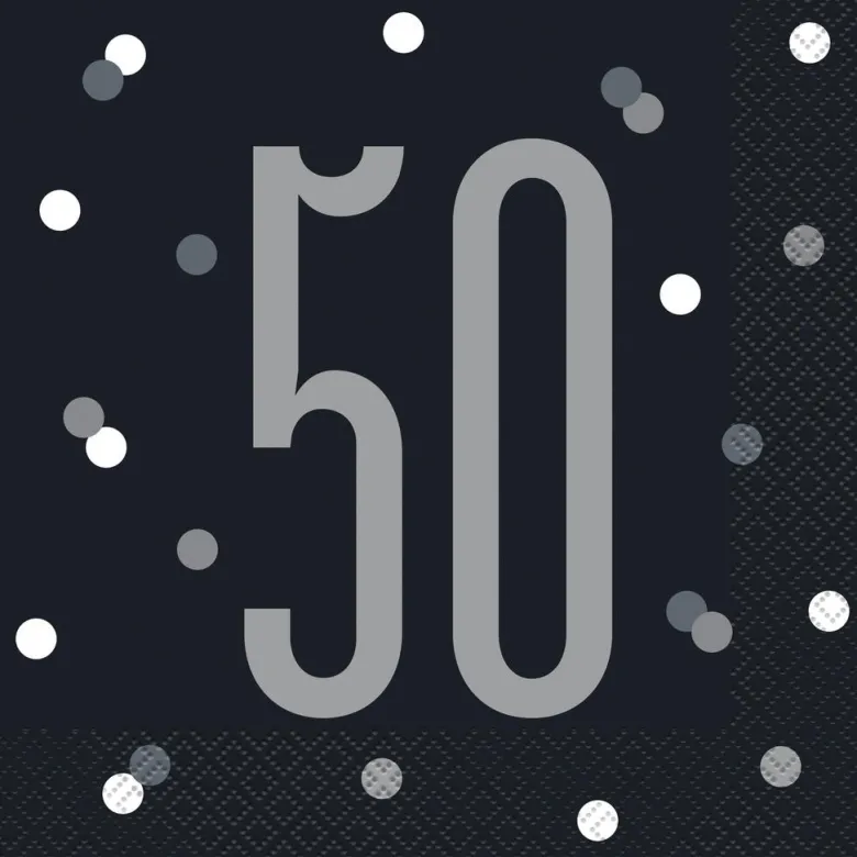 Papirservietter - 50 År - Sort & Sølv