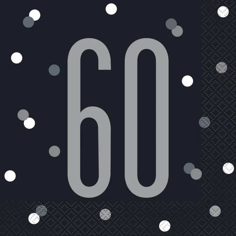 Papirservietter - 60 År - Sort & Sølv
