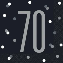 Papirservietter - 70 År - Sort & Sølv