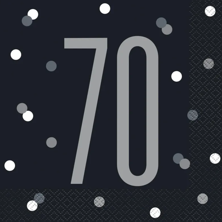 Papirservietter - 70 År - Sort & Sølv