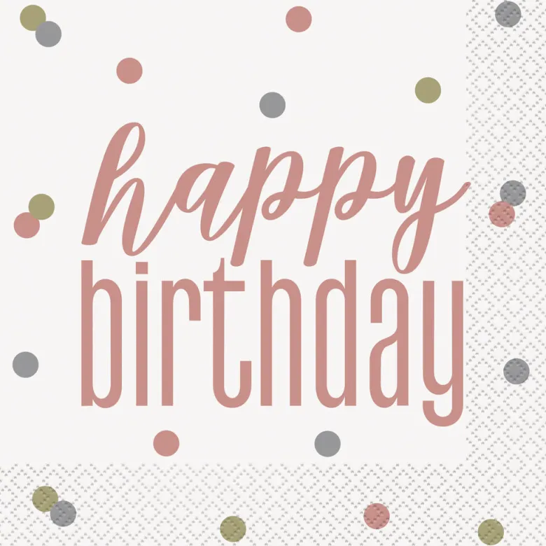 Servietter - "Happy Birthday" - Rosegull