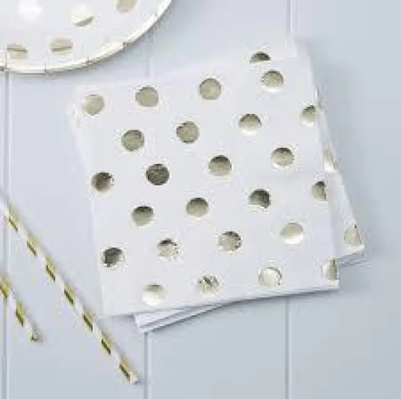 Servietter - Metallic Gull - Polka Dots
