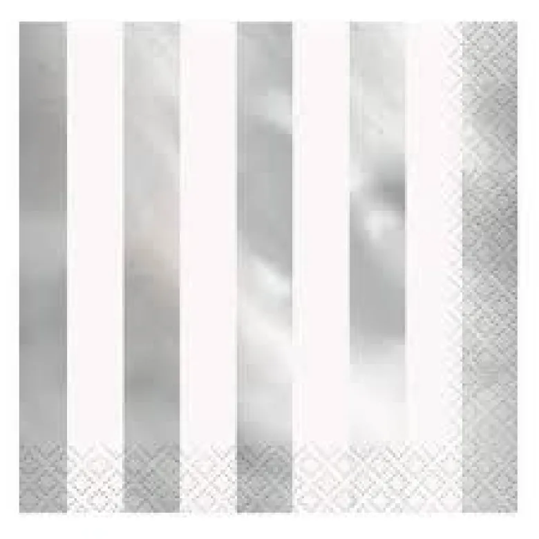 Servietter - Metallic Sølv Striper