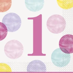 Servietter - Rosa Dots - Første Bursdag