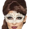 Øyemaske med broderte blonder - Hvit